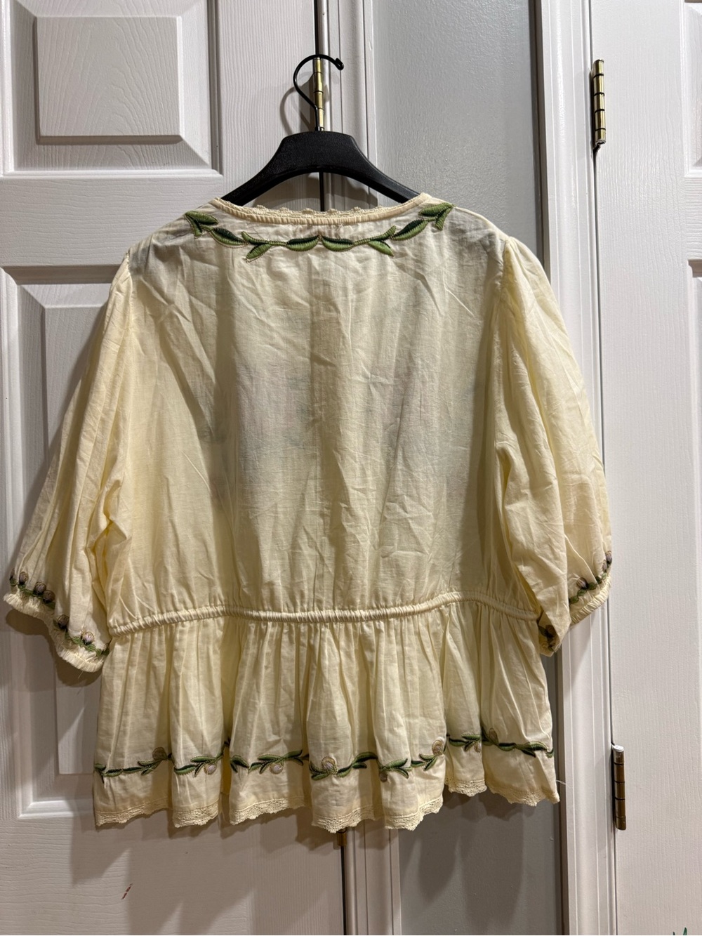 Cream Floral-Embroidered Peasant Blouse with Drawstring NWOT - Picture 6 of 6